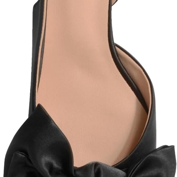 Women’s Satin Kitten Heels Leather Inner Bow Slingback Pointed Toe - Picture 5 of 6